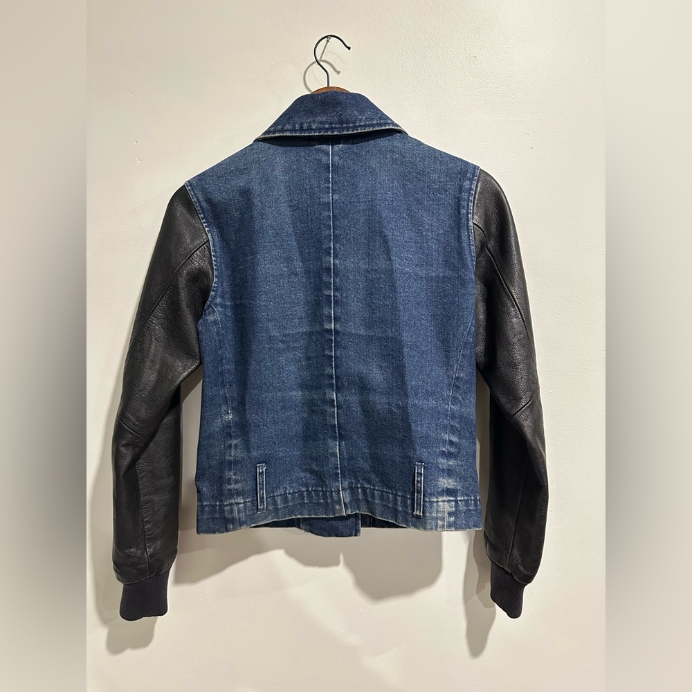 NIKE Vintage Denim Moto Destroyer Leather Zip Up Jacket Size M - Picture 3 of 5